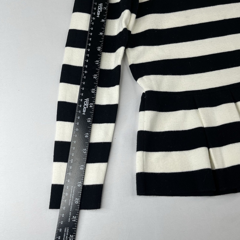 Banana Republic Women Small Black White Striped Peplum Knit Sweater Long Sleeve - Picture 9 of 16